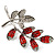 Delicate Red Crystal Leaf Brooch (Silver Tone Metal) - view 4