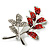 Delicate Red Crystal Leaf Brooch (Silver Tone Metal) - view 8