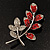 Delicate Red Crystal Leaf Brooch (Silver Tone Metal) - view 2