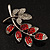Delicate Red Crystal Leaf Brooch (Silver Tone Metal) - view 3