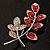 Delicate Red Crystal Leaf Brooch (Silver Tone Metal) - view 9