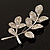 Delicate Clear Crystal Leaf Brooch (Silver Tone Metal) - view 8