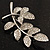 Delicate Clear Crystal Leaf Brooch (Silver Tone Metal) - view 3