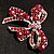 Stunning Magenta Swarovski Crystal Bow Brooch (Silver Tone) - view 4