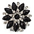 Black Acrylic Flower Brooch (Silver Tone Metal)