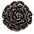Spectacular Black Dimensional Rose Brooch (Antique Silver Tone)