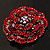 Spectacular Hot Red Dimensional Rose Brooch (Antique Silver Tone) - view 12