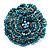 Spectacular Aqua Blue Dimensional Rose Brooch (Antique Silver Tone) - view 10