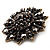 Black Crystal Dimensional Floral Corsage Brooch (Antique Gold Tone) - view 2