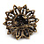 Black Crystal Dimensional Floral Corsage Brooch (Antique Gold Tone) - view 5