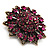 Magenta Crystal Dimensional Floral Corsage Brooch (Antique Gold Tone) - view 3