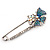 Rhodium Plated Blue Butterfly Safety Pin Brooch