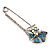 Rhodium Plated Blue Butterfly Safety Pin Brooch - view 3