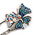 Rhodium Plated Blue Butterfly Safety Pin Brooch - view 4