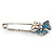 Rhodium Plated Blue Butterfly Safety Pin Brooch - view 8