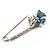 Rhodium Plated Blue Butterfly Safety Pin Brooch - view 7
