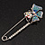 Rhodium Plated Blue Butterfly Safety Pin Brooch - view 2