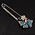 Rhodium Plated Blue Butterfly Safety Pin Brooch - view 9