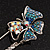 Rhodium Plated Blue Butterfly Safety Pin Brooch - view 5