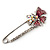 Rhodium Plated Pink Butterfly Safety Pin Brooch