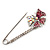 Rhodium Plated Pink Butterfly Safety Pin Brooch - view 5