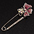 Rhodium Plated Pink Butterfly Safety Pin Brooch - view 8