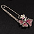 Rhodium Plated Pink Butterfly Safety Pin Brooch - view 9