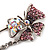 Rhodium Plated Purple Butterfly Safety Pin Brooch - view 4
