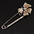 Rhodium Plated Citrine Butterfly Safety Pin Brooch - view 2