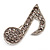 Small Silver Tone Clear Crystal Musical Note Brooch - view 4