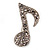 Small Silver Tone Clear Crystal Musical Note Brooch - view 6