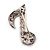 Small Silver Tone Clear Crystal Musical Note Brooch - view 7