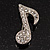 Small Silver Tone Clear Crystal Musical Note Brooch - view 2