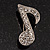Small Silver Tone Clear Crystal Musical Note Brooch - view 5