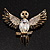Black Enamel Crystal Owl Brooch (Gold Tone Metal) - view 2