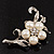 Silver Tone White Simulated Pearl Diamante Floral Brooch - view 2