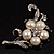 Silver Tone White Simulated Pearl Diamante Floral Brooch - view 9
