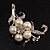 Silver Tone White Simulated Pearl Diamante Floral Brooch - view 10