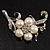 Silver Tone White Simulated Pearl Diamante Floral Brooch - view 3