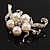 Silver Tone White Simulated Pearl Diamante Floral Brooch - view 11