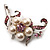 Silver Tone White Simulated Pearl Pink Diamante Floral Brooch - view 3