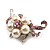Silver Tone White Simulated Pearl Pink Diamante Floral Brooch - view 8