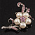Silver Tone White Simulated Pearl Pink Diamante Floral Brooch - view 2
