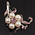 Silver Tone White Simulated Pearl Pink Diamante Floral Brooch - view 9
