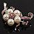 Silver Tone White Simulated Pearl Pink Diamante Floral Brooch - view 4