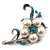 Silver Tone White Simulated Pearl Azure Diamante Floral Brooch - view 2