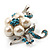 Silver Tone White Simulated Pearl Azure Diamante Floral Brooch - view 9