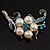 Silver Tone White Simulated Pearl Azure Diamante Floral Brooch - view 10