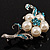 Silver Tone White Simulated Pearl Azure Diamante Floral Brooch - view 11