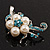 Silver Tone White Simulated Pearl Azure Diamante Floral Brooch - view 4